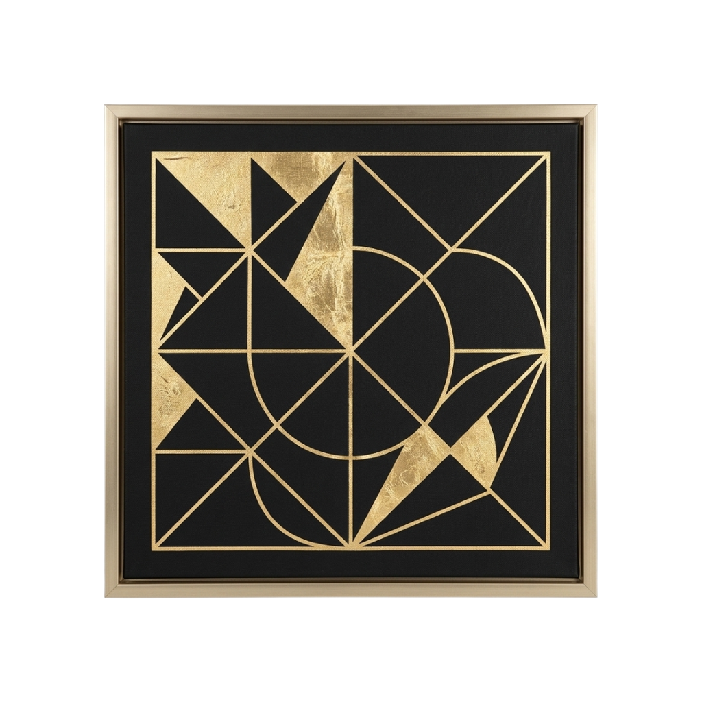 Zenva Modern Abstract Gold Leaf Canvas Wall Art Square Champagne Gold Metal Frame Black