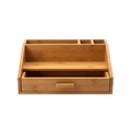 Zenva Bamboo Wooden Desk Organizer with Storage Drawer and Multiple Compartments Natural