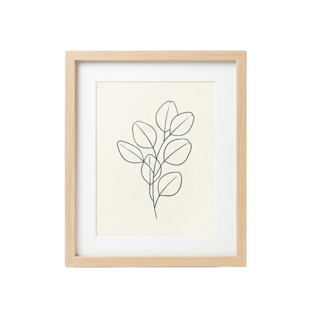 Zenva Minimalist Botanical Eucalyptus Line Art Set of 2 Framed Prints Natural Wood