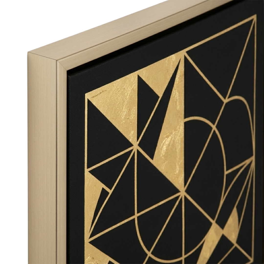 Zenva Modern Abstract Gold Leaf Canvas Wall Art Square Champagne Gold Metal Frame Black