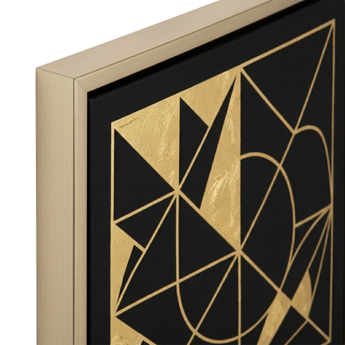 Zenva Modern Abstract Gold Leaf Canvas Wall Art Square Champagne Gold Metal Frame Black