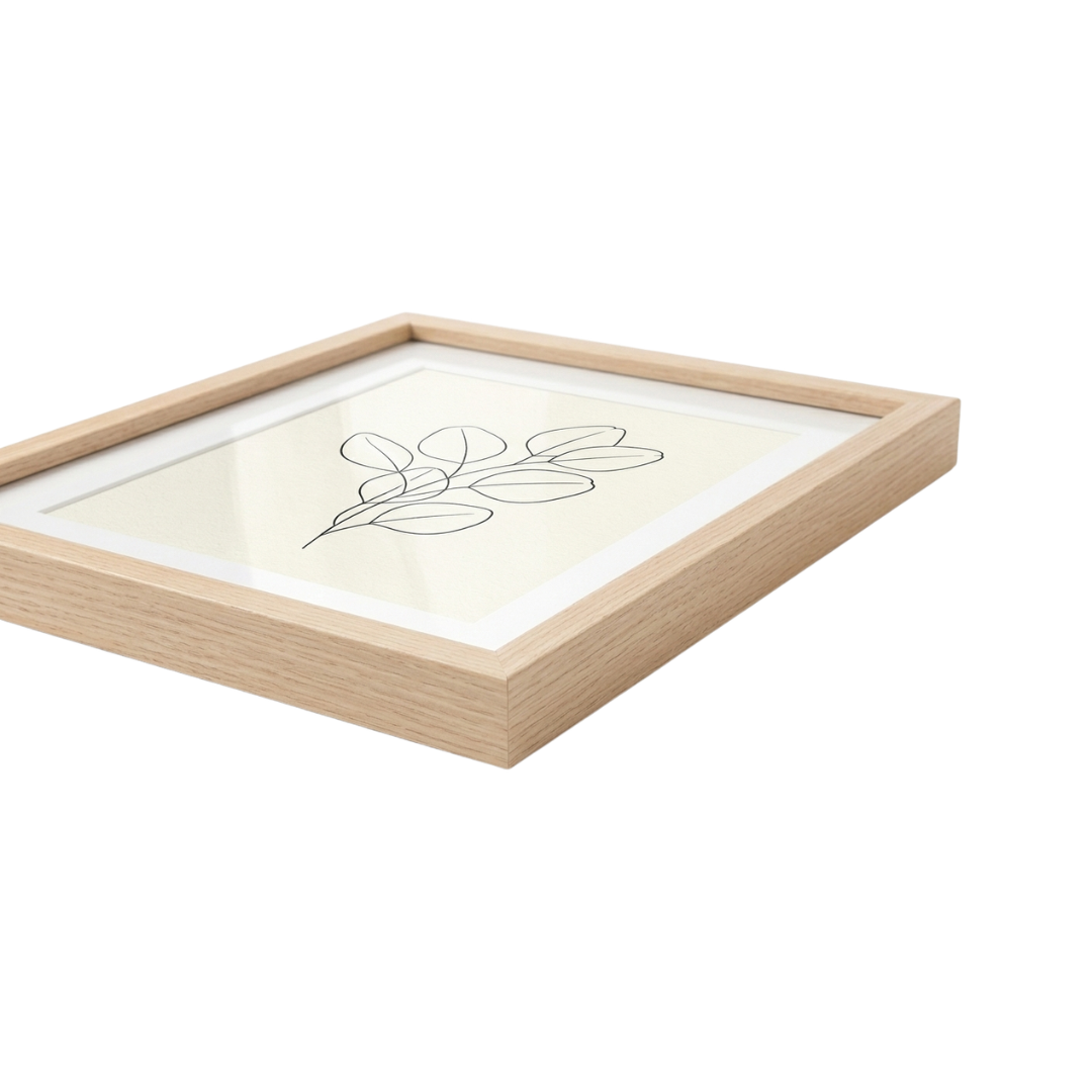 Zenva Minimalist Botanical Eucalyptus Line Art Set of 2 Framed Prints Natural Wood