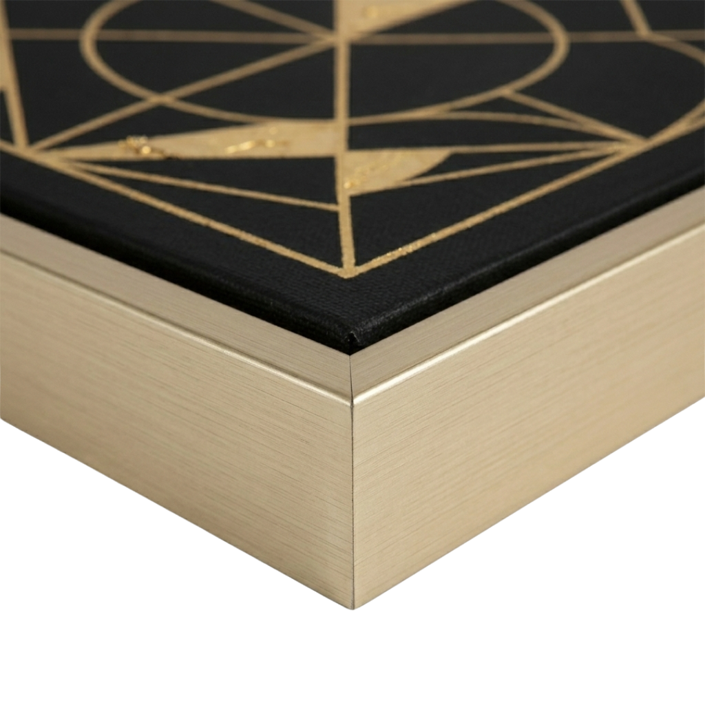 Zenva Modern Abstract Gold Leaf Canvas Wall Art Square Champagne Gold Metal Frame Black