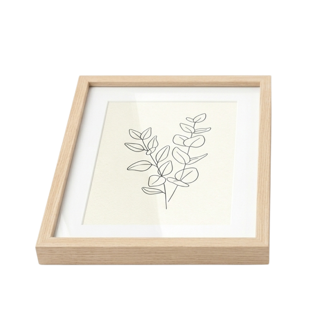 Zenva Minimalist Botanical Eucalyptus Line Art Set of 2 Framed Prints Natural Wood
