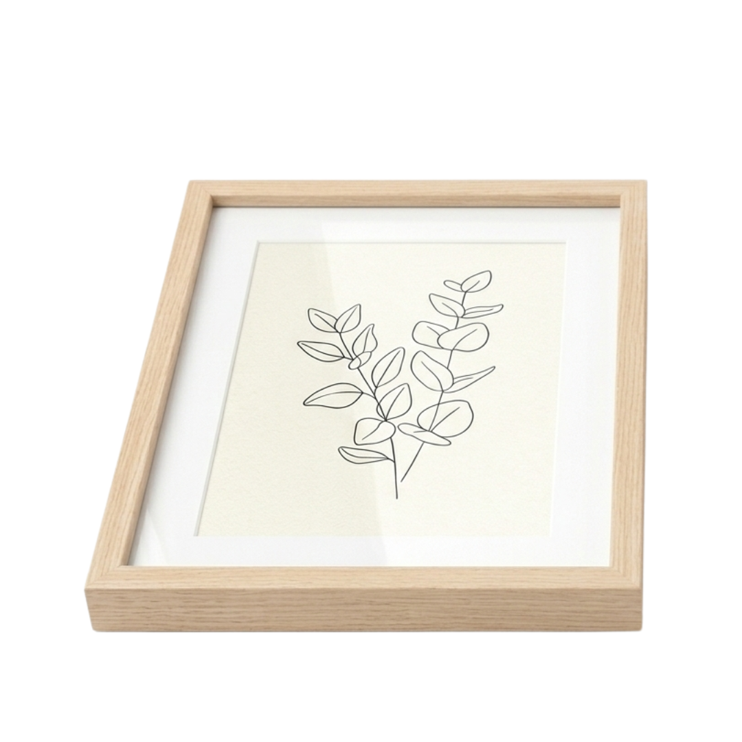 Zenva Minimalist Botanical Eucalyptus Line Art Set of 2 Framed Prints Natural Wood